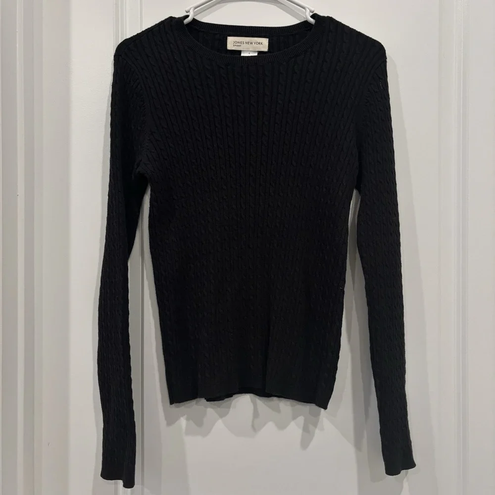 Jones New York Sport Black Cable‎ Knit Long Sleeve Sweater Top Womens S